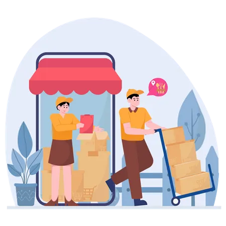 Delivery Workers Checking Parcel For Delivery  Illustration