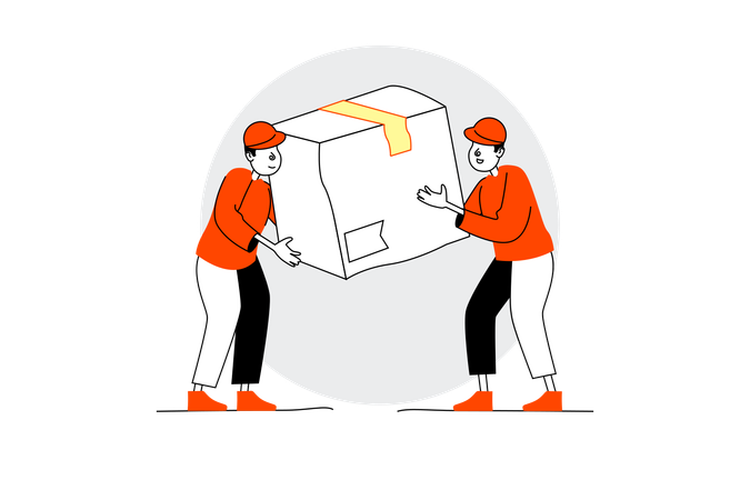 Delivery workers lifting package  Illustration