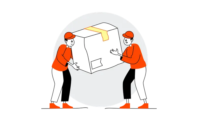 Delivery workers lifting package  Illustration