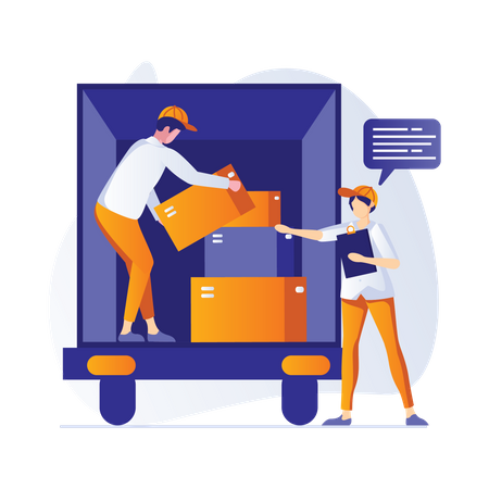 Delivery workers loading packages Illustration