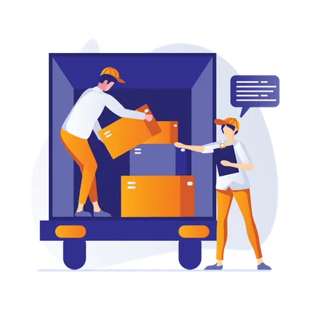 Delivery workers loading packages  Illustration