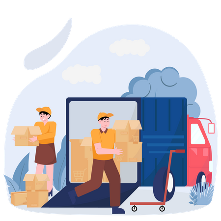 Delivery Workers Transport Parcel  Illustration