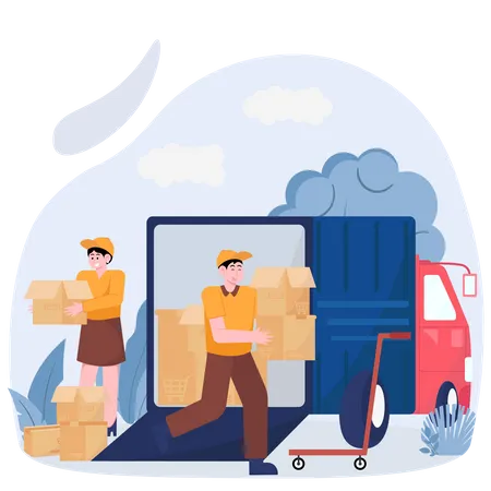 Delivery Workers Transport Parcel  Illustration
