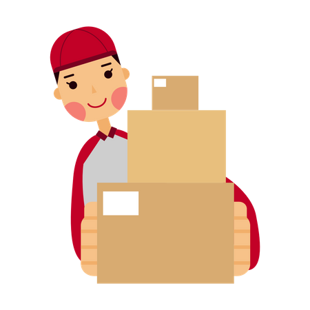 Deliveryman Bringing Multiple Box Package Illustration