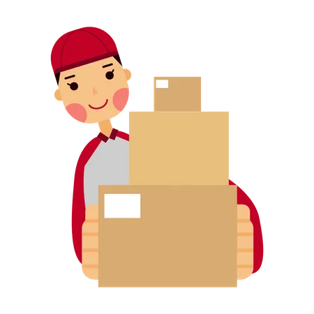 Deliveryman Bringing Multiple Box Package  イラスト