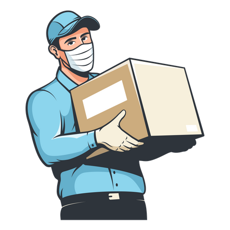 Deliveryman deliver parcel during corona Illustration
