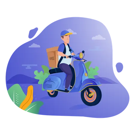 Deliveryman deliver parcel or package on a scooter Illustration