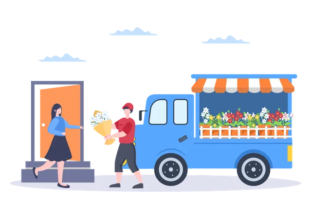 Deliveryman delivering flowers  Illustration