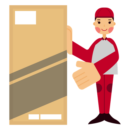 Deliveryman delivering large box Illustration