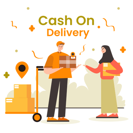 Deliveryman delivering package to woman  Illustration