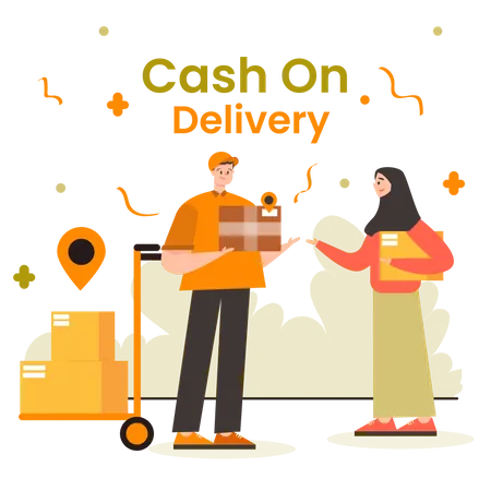 Deliveryman delivering package to woman  Illustration