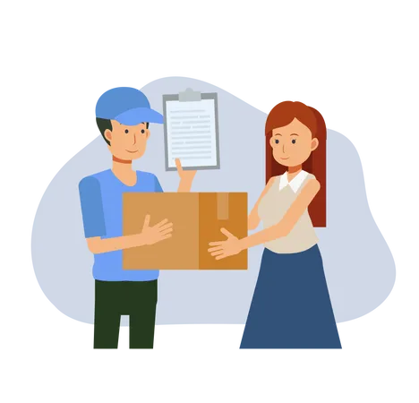 Delivery Service Concept Deliveryman Delivered The Box To Woman Customer Flat Vector Cartoon Illustration Illustration