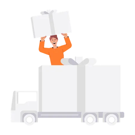 Deliveryman doing Gift Delivery  Illustration