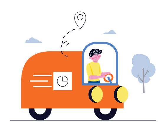 Deliveryman driving van  Illustration