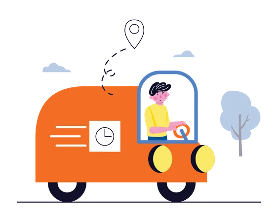 Deliveryman driving van  Illustration