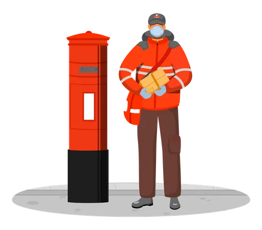 Deliveryman getting delivery packages from postbox Illustration