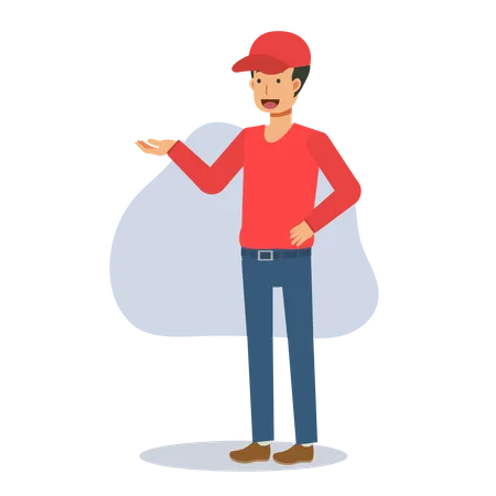 Delivery Man Is Making Introduction Flat Vector Cartoon Character Illustration Illustration