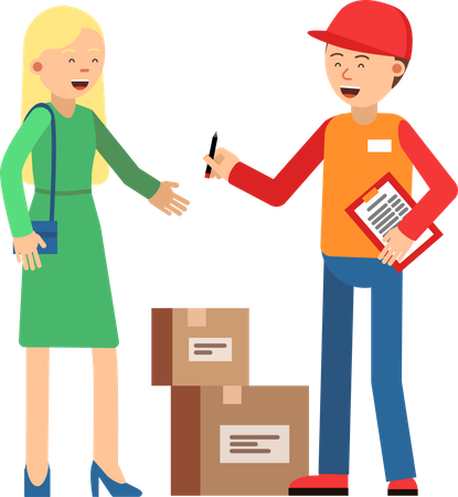 Deliveryman giving package to girl Illustration