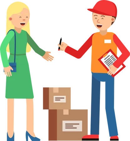 Deliveryman giving package to girl Illustration