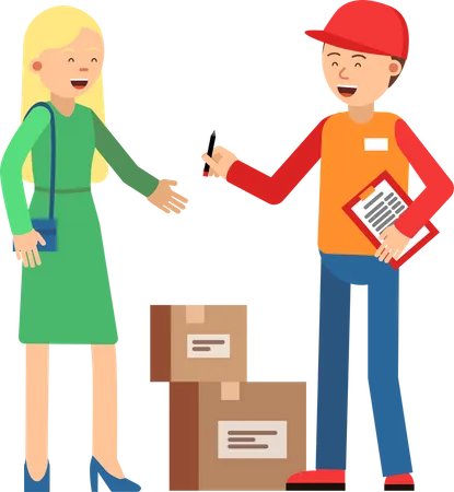 Deliveryman giving package to girl  Illustration