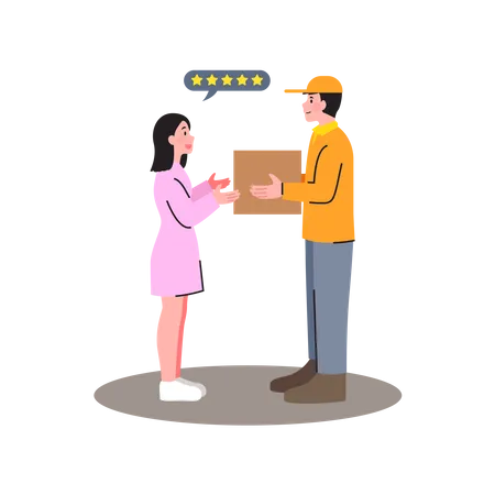 Deliveryman giving package to woman Illustration