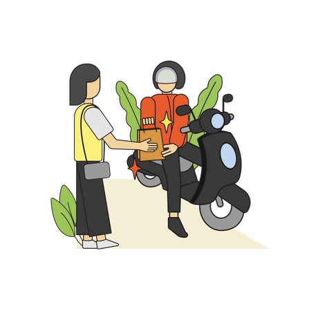 Deliveryman giving package to woman Illustration
