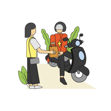 Deliveryman giving package to woman  Illustration