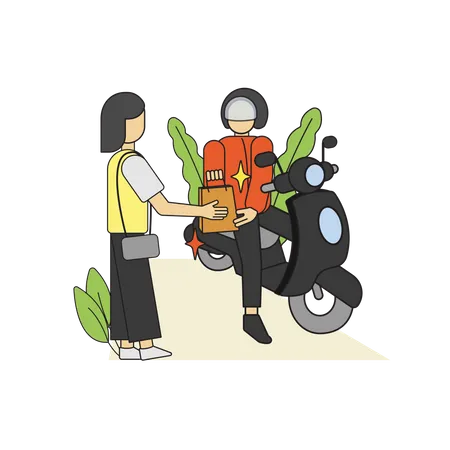 Deliveryman giving package to woman  Illustration