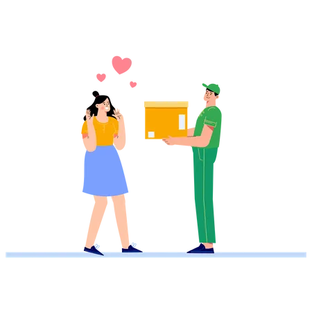 Deliveryman giving parcel to girl Illustration