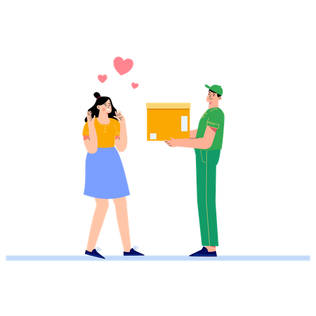 Deliveryman giving parcel to girl  Illustration