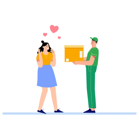 Deliveryman giving parcel to girl  Illustration