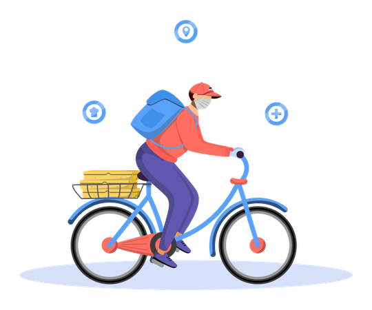 Deliveryman going to deliver courier on cycle  Illustration