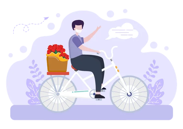 Deliveryman going to deliver flower using cycle Illustration