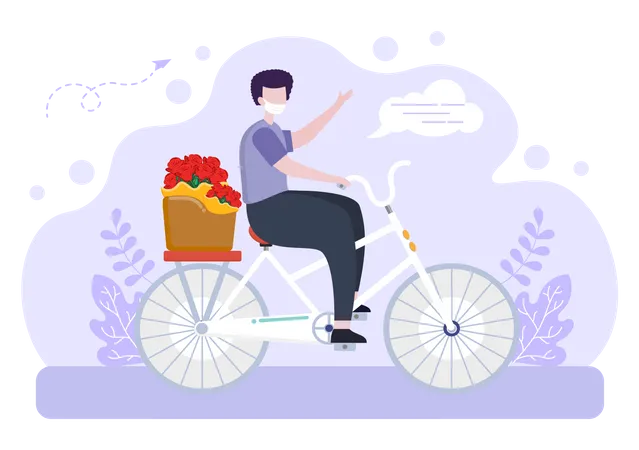 Deliveryman going to deliver flower using cycle  Illustration