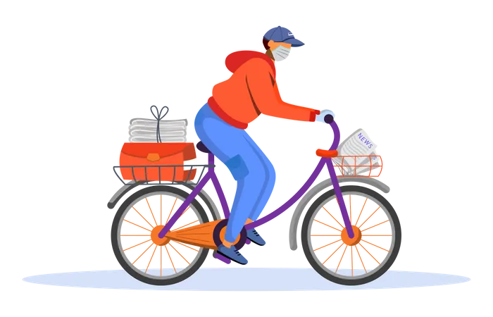 Deliveryman going to deliver newspapers on cycle Illustration