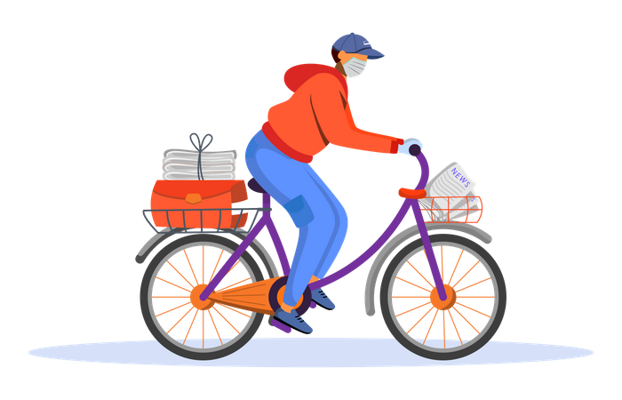 Deliveryman going to deliver newspapers on cycle  Illustration