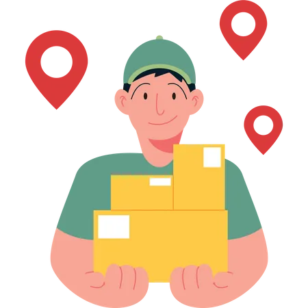 Deliveryman holding box Illustration