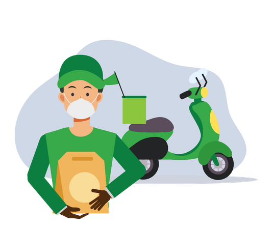 Deliveryman holding paper bag of Food  Illustration
