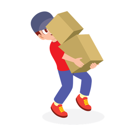 Deliveryman lifting boxes  Illustration