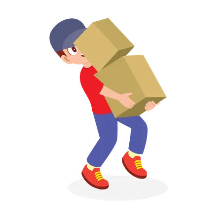 Deliveryman lifting boxes  Illustration