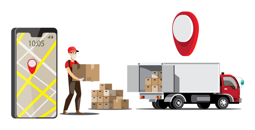 Deliveryman loading boxes Illustration