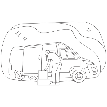 Deliveryman loading boxes in truck Illustration