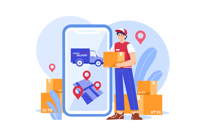 Deliveryman looking at delivery location Illustration