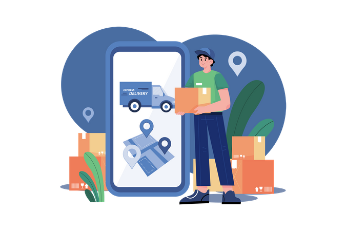 Deliveryman looking at delivery location  Illustration
