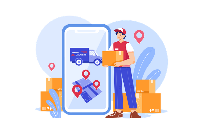 Deliveryman looking at delivery location  Illustration