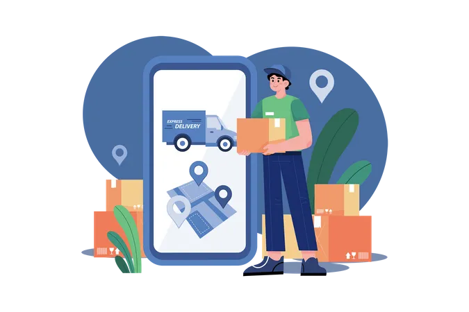 Deliveryman looking at delivery location  Illustration