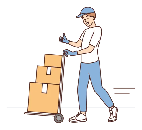 Deliveryman pushing boxes cart  Illustration