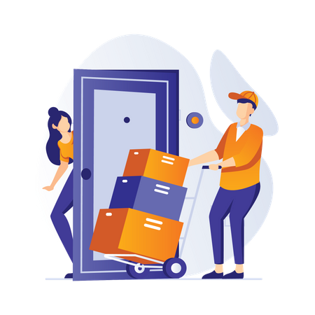 Deliveryman pushing cart  Illustration