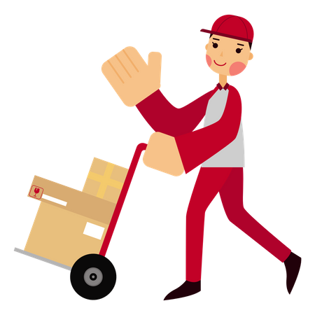 Deliveryman pushing delivery cart Illustration
