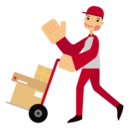 Deliveryman pushing delivery cart  イラスト